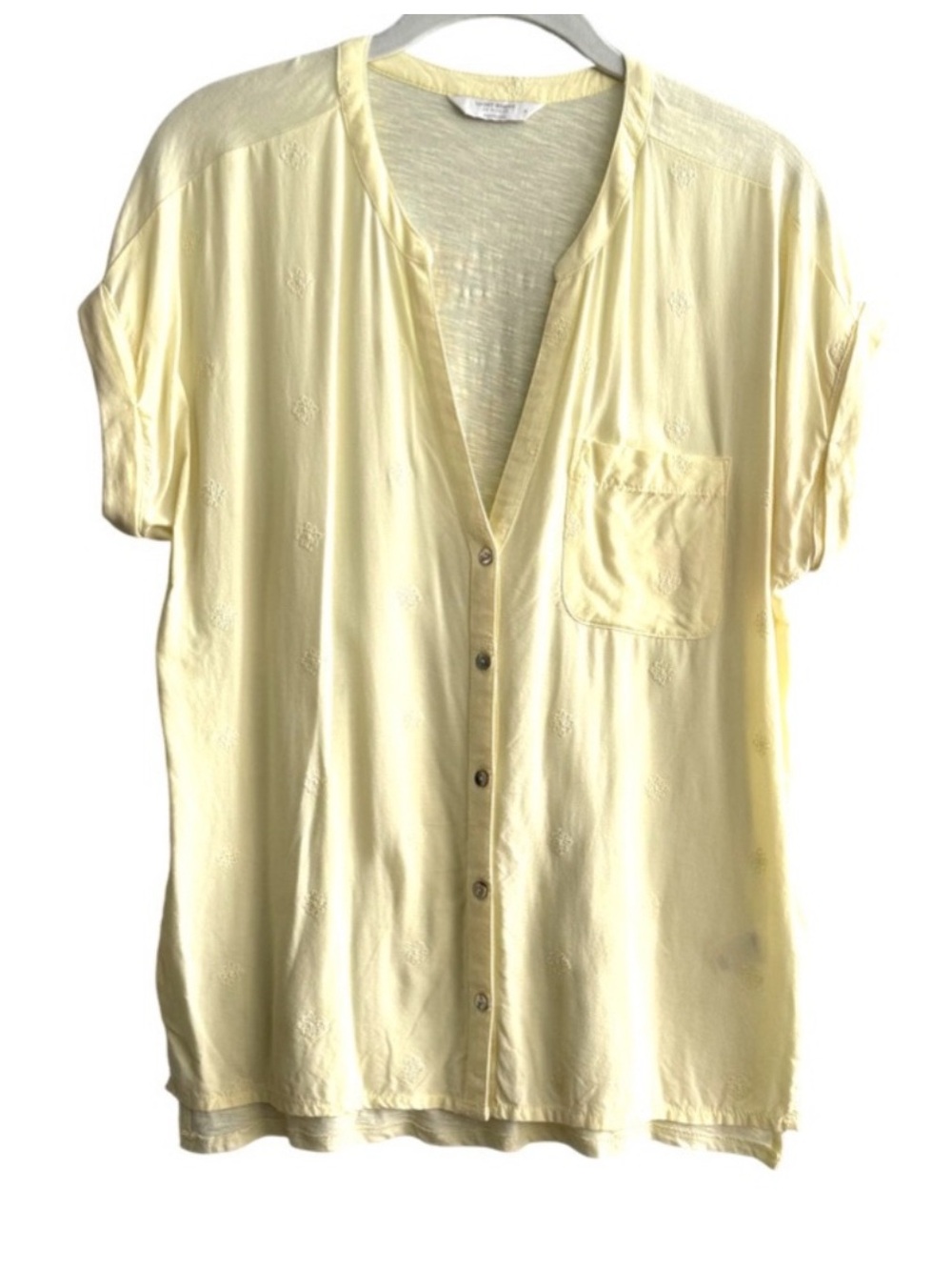 Lucky Brand Short Sleeve Button Down Blouse 100% Cotton Split Neck Yellow Size M - Picture 10 of 10